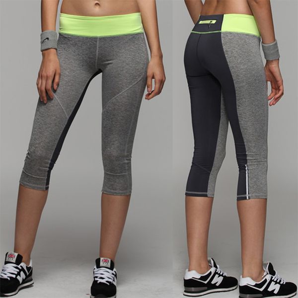 

binand women reflective stripe night running capri tights 3/4 length yoga sports capri pants with back zippered small key pocket, Black;blue