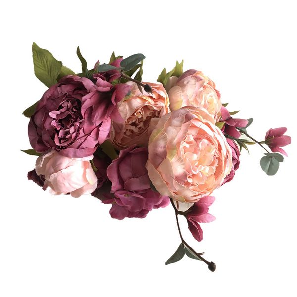 

1 branch rose flower plants branch home decor dried artificial flowers rose peony fake leaf wedding party decoration