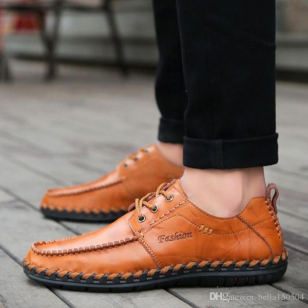 

genuine leather designer brand male casual flats shoe cowhide leather mocassin lace-up or slip-on men's suit shoe dress sh, Black
