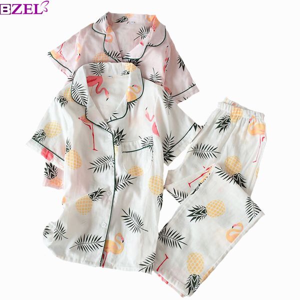 

women pajamas set floral printed comfort sleepwear short sleeve+pants cotton ladies casual wear thin nightwear comfort homewear, Blue;gray