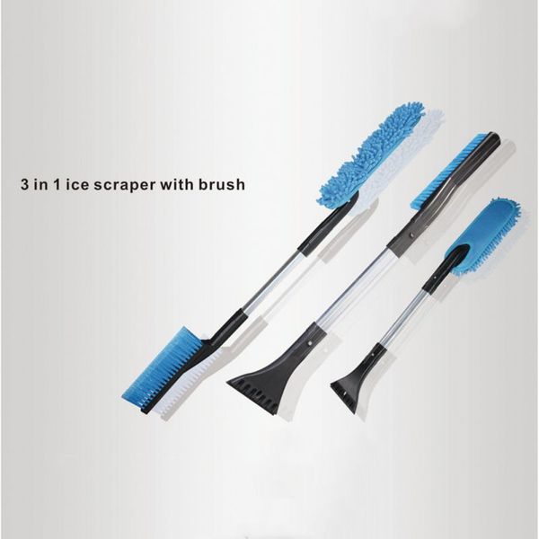 

3 in 1 snow brush ice scraper with cleaning mop pad, snow shovel winter extender snowbroom for cars