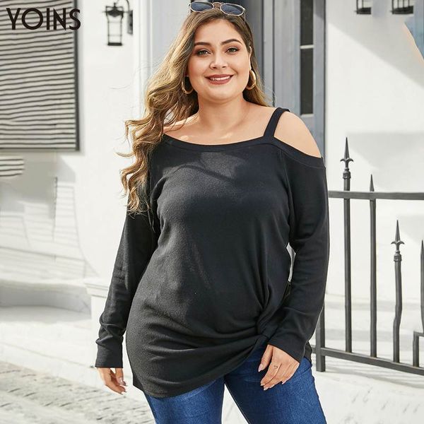 

yoins cut out one shoulder twisted plus size long sleeves blouses 2019 casual women shirts female fashion blusas femme, White