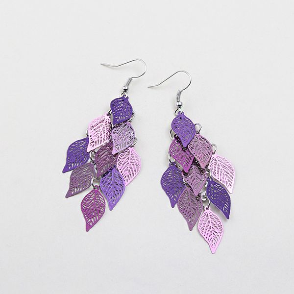 

2020 elegant colorful leaf earrings 9 leaves long drop dangle earrings for women boho plant earings fashion jewelry gift d5p913, Silver