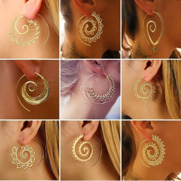 8 estilos 2019 nova moda redemoinho cair brincos cigano tribal espiral ética dangle brincos boho para mulheres jóias