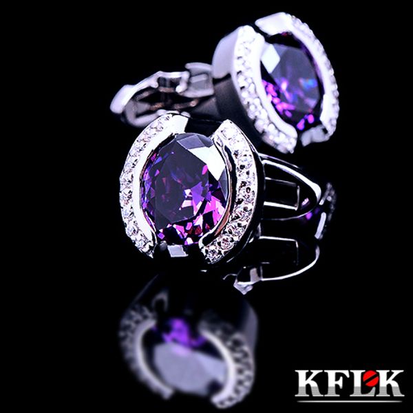 

2018 kflk luxury designer shirt cufflinks for mens brand cuff buttons purple crystal cuff links abotoaduras jewelry, Silver;golden