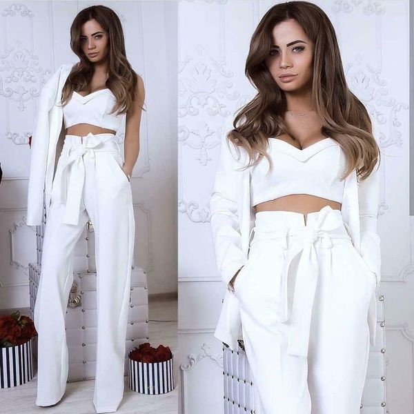 Abiti per la madre della sposa in 3 pezzi Abiti da donna sexy crop top Pantalone Blazer Cappotto Abiti da sposa da sera da ballo