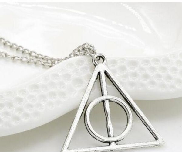 

porter necklace, luna deathly hallows triangle circular pendant, retro necklace sweater chain 60pcs/lot w662, Silver