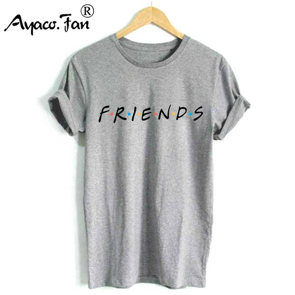 

friends letter print t-shirts for female girl boyfriend women tshirt casual o-neck funny t-shirt loose cute lady tee hipster, White