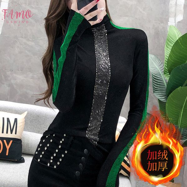 

fashion shiny patchwork diamonds beading t shirt new autumn winter clothes with fleece camiseta mujer polyester tees t9n706, White