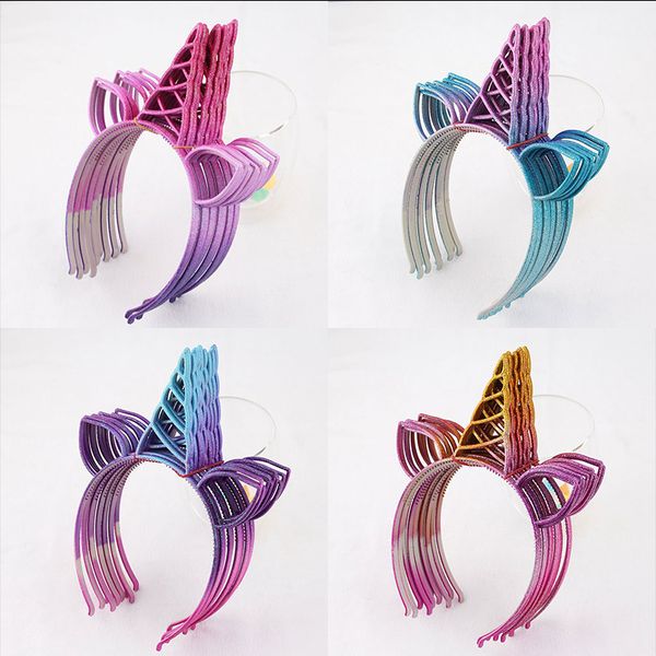 

12pcs/lot glitter unicorn party hair band plastic headband shiny cat ear's hairband hair hoop girls bezel hair accessories, Slivery;white