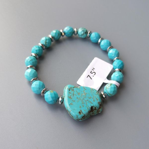 

liiji unique bohemia style blue turquoises hematite bracelet for women men bracelet fashion jewelry drop shipping, Black