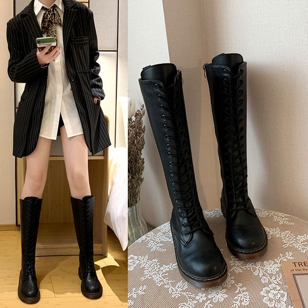 

flat heel women's mid calf boots round toe thigh high heels high fashion womens shoes 2019 booties ladies winter, Black