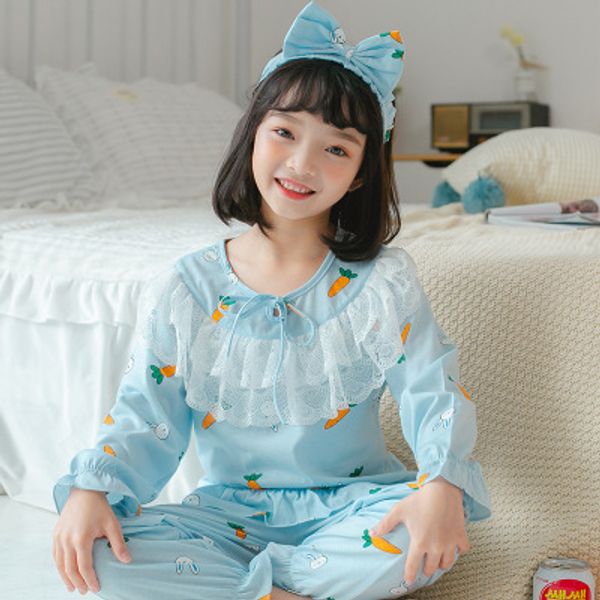 

girls pijamas 2020 spring autumn kids pajamas sets baby girl cotton home clothes pyjamas children long sleeve t-shirt+pants 2pcs, Blue;red