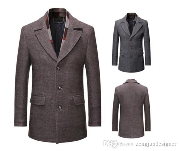 

mens winter designer thick trench coats lapel neck long sleeve solid color homme clothing fashion style csaual apparel, Tan;black