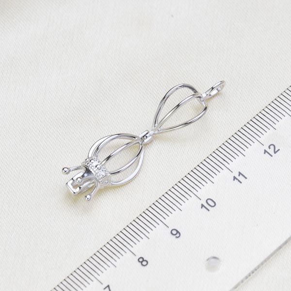 

925 sterling silver natural 8-10mm crown shaped essential oil diffuser necklace locket pearl cage pendant accessory diy jewelry, Bronze;silver