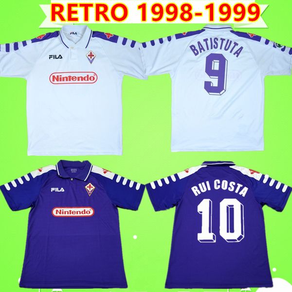 

1998 1999 retro fiorentina soccer jerseys 98 99 classic camicia vintage florence away white home purple batistuta rui costa football shirts, Black;yellow