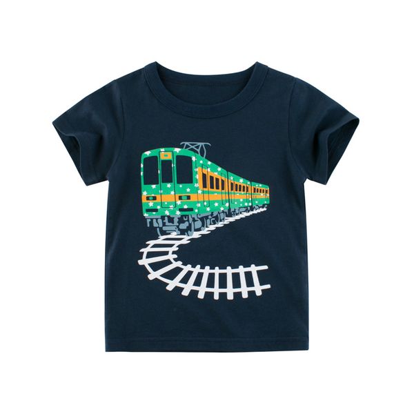 

baby kids t-shirts fashion short summer kids boys tee short sleeve cartoon train railway pattern shirt 1-10 years, Blue