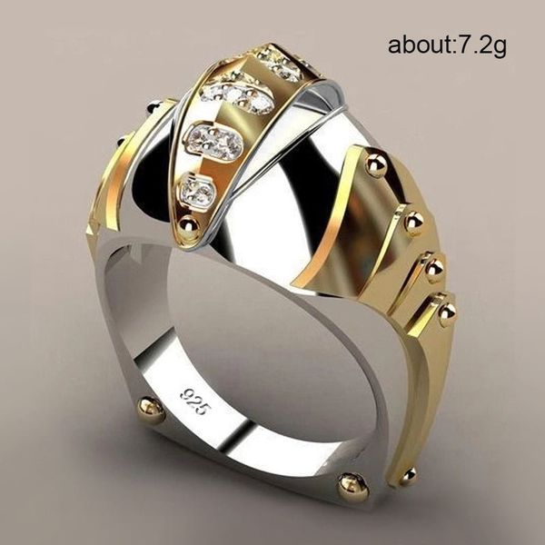

new vintage golden fishbill mouth shape rings for men crystal geometric armour weddimg joint rings party jewelry, Slivery;golden