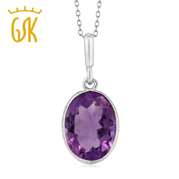 

gemstoneking 5.00 ct 10x14mm oval natural amethyst gemstone pendant necklace 925 sterling silver fine jewelry for women