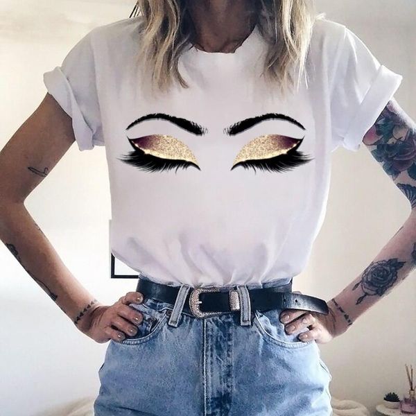 

women's t-shirt women fashion girl funny eyes eyebrow female harajuku streetwear tee shirt, White