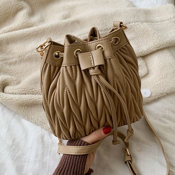 

gykaeo sweet girls mini bucket shoulder bag ladies leather fold cell phone clutch messenger bags for women chains cross body bag