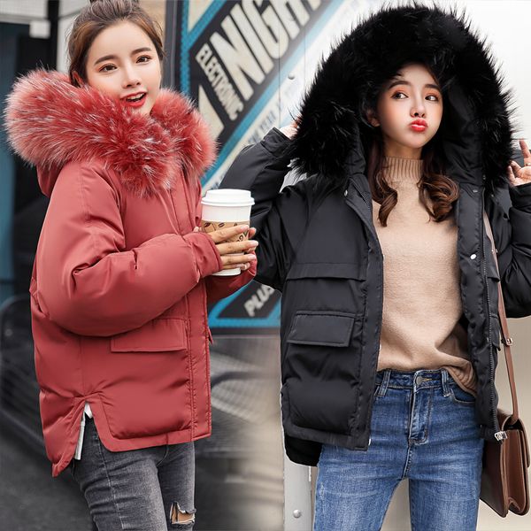 

wholesale winter women's new large fur collar short coat slim down jacket, Black
