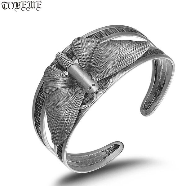 

handcrafted thai silver butterfly bangle vintage pure silver women cuff bracelet sterling bracelet, Black