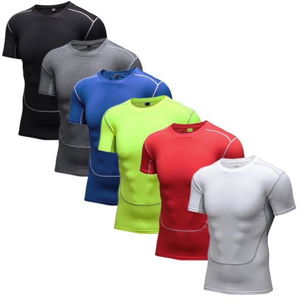 

1pcs men sports shirt quick dry compression running shirt gym workout bodybuilding tight soccer basketball, Black;blue