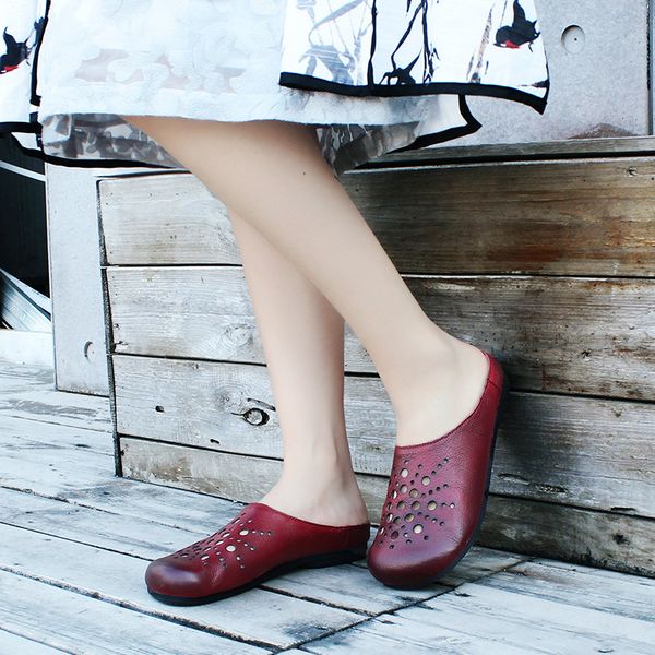 

2019 spring new style retro casual sandals round-toe anti-slip genuine leather slip-on loafers, Black