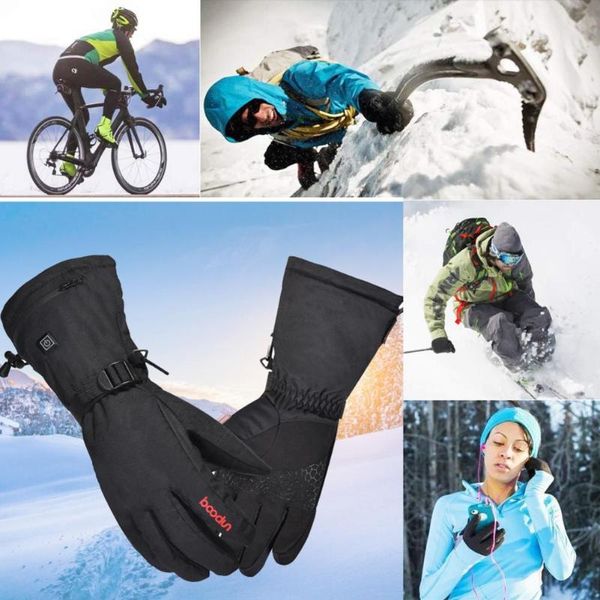 

heated gloves rechargeable electric dual use waterproof warm gloves for winter outdoor skiing hiking cycling guantes moto, Black