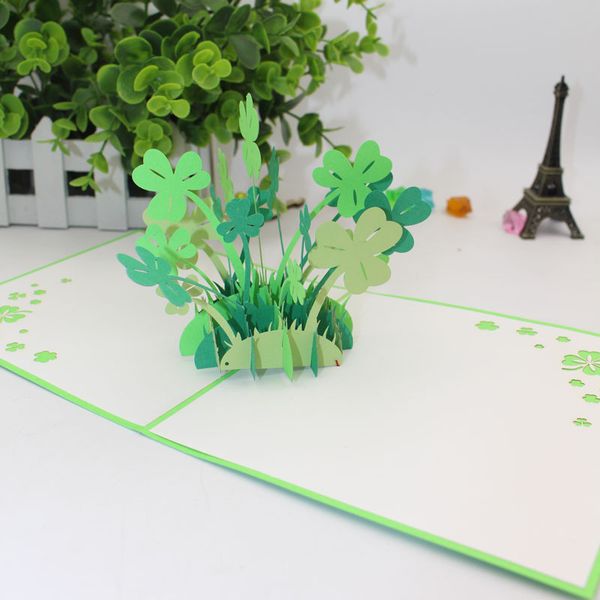 

3d pop up vintage four leaf clover design valentine's day wedding greeting card hollow folding birthday love card kirigami postcard
