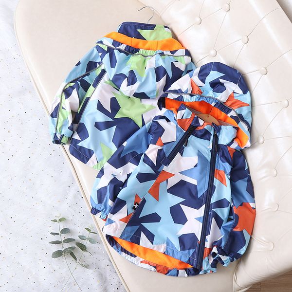 

boys' outerwear geometry plush hooded boys' stormsuit, Blue;gray