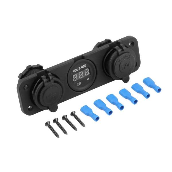 

3 in 1 black car cigarette lighter socket splitter + digital voltmeter + 12v dual charger usb power adapter new