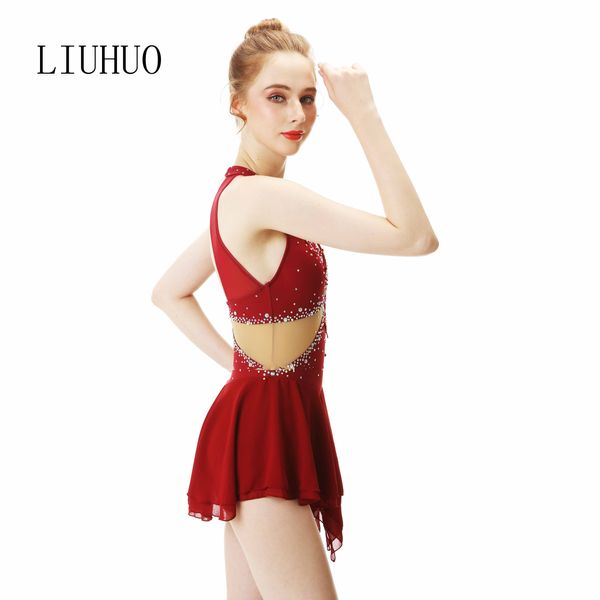 LIUHUO Eiskunstlaufkleid Kind Skate Wear Red Mesh Performance Eislaufanzug Mädchen Eislaufkleid