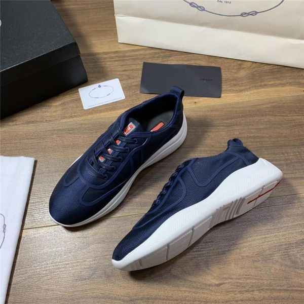 

2019prada designers men's rubber trimmed fabric bike blue sneaker shoes with original box, Blue;gray