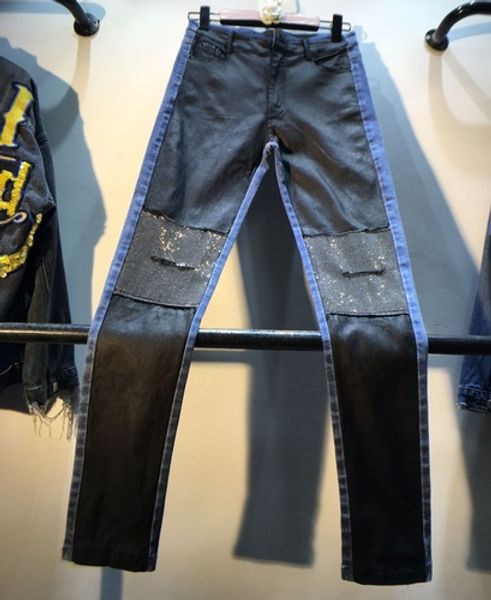 

2019 autumn new spell color drill high waist jeans women slim skinny denim pants lady streetwear stretch pencil trousers, Blue