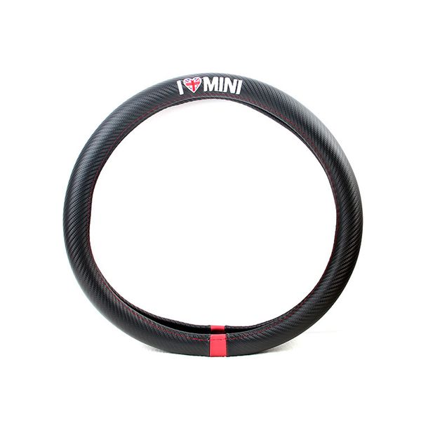 

steering wheel cover car styling i love mini carbon fiber leather pu for mini cooper r50 r52 r53 r55 r56 r57 r58 r59 r60 r61 r62