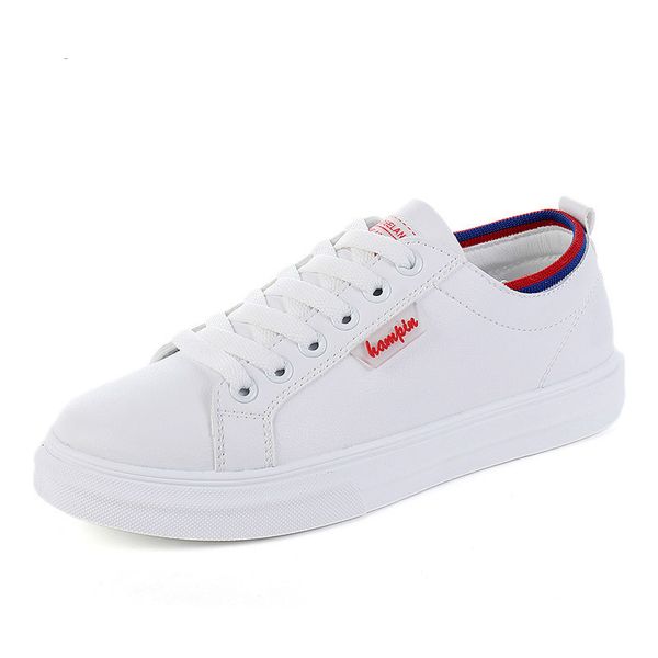 

2019 summer women flat sneakers white pu leather waterproof shoes casual shoes lace-up flats sneakers female footwear, Black