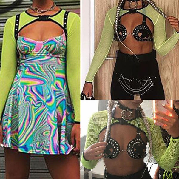 

transparent punk style t shirt women streetwear tees beach black mesh patchwork tee femme slim shirt, White