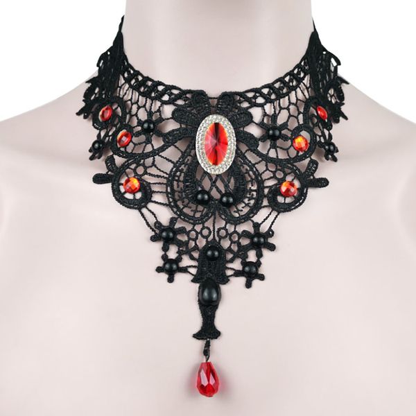 

halloween lace necklace red lace steampunk retro statement necklace bib clothing accessories dropshipping, Golden;silver