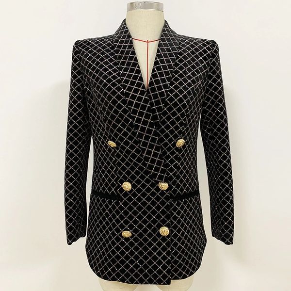 

european and american high-quality explosion models classic lion buckle shiny gold powder plaid velvet suit, White;black