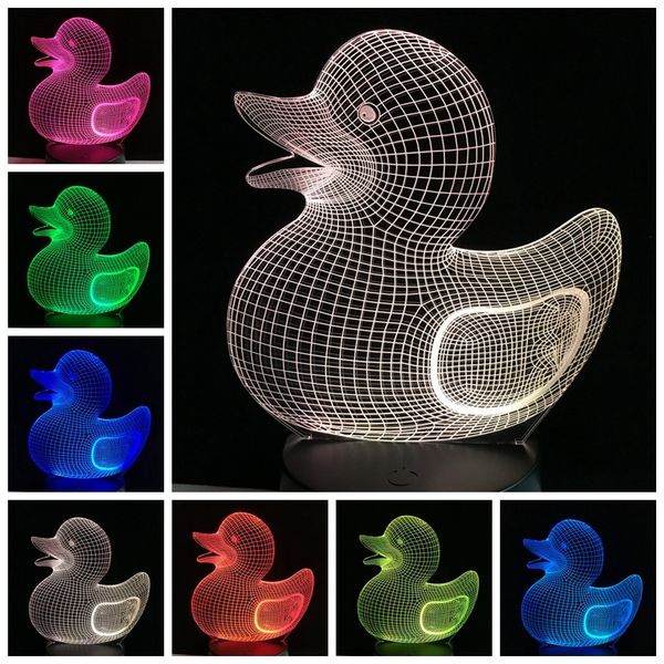 

cute duck cartoon lovely 3d duck novelty atmosphere night light 7 color change led remote usb table lamp christmas kid toy gift