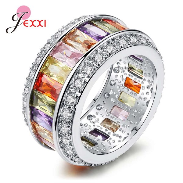 

fashion multi zircon 925 sterling silver engagement rings wedding crown rings party for christmas jewelry gift, Slivery;golden