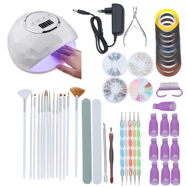 

manicure set 86w lamp for nails f6 nail dryer led uv lamp scissors nailfile set elettrico del chiodo trapano unghie artistiche