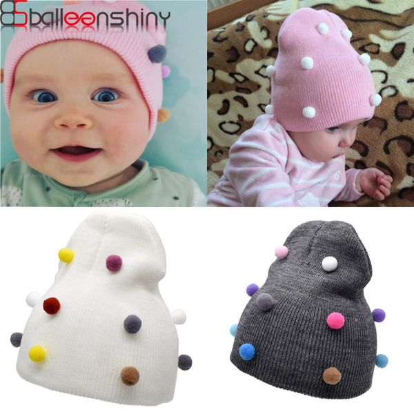 

balleenshiny cute baby soft knitted hat for girls&boys colorful pompoms cap toddler wool beanie women hat winter accessories, Yellow