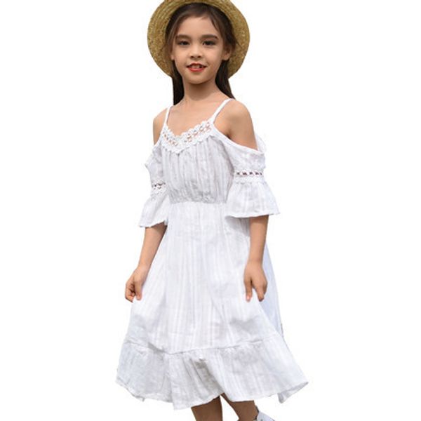 

girls dress teenager girl summer white lace beach dress 3-16y children clothing kids sleeveless pink princess dresses, Black