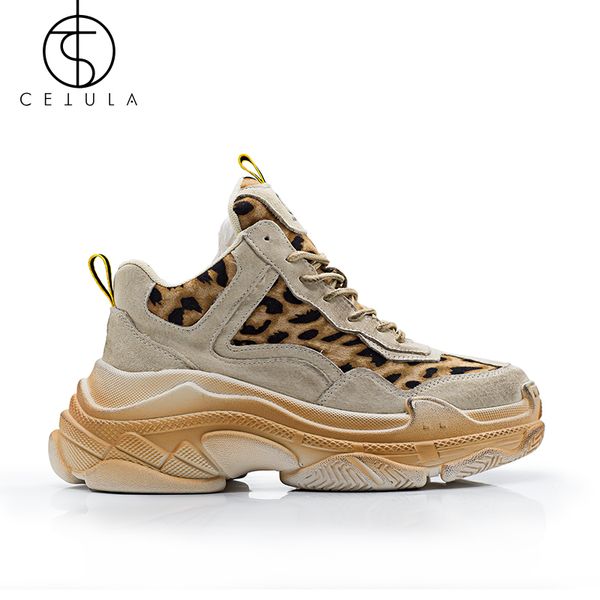 

cetula women sneakers shoes handcrafted lace-up urban walk series leopard print atheletic sneakers\shoes oversize retro outsole mx200425, Black