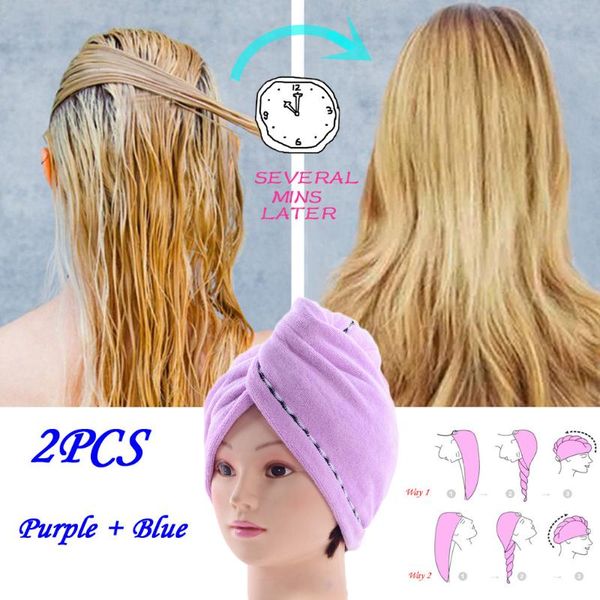 

2pcs quick magic dryer drying hair towel women girls hair hat wrapped towel turban bathing hat shower cap
