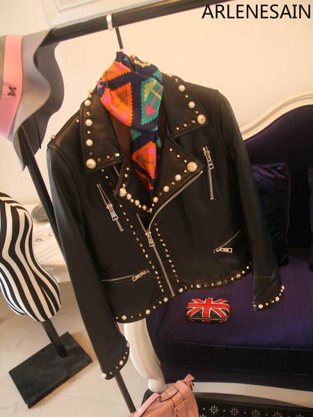 

arlenesain custom 2018 new genuine leather fashion cool women jacket, Black