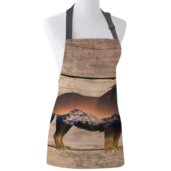 

kitchen apron wild lions on antique wood adjustable bib canvas aprons for women cooking baking restaurant kids apron pinafore